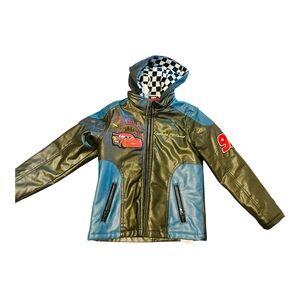 Disney Black and Blue Lightning McQueen Faux Leather Hooded Jacket